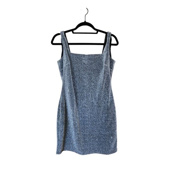 Lulus Silver Glitter Mini Dress L Square Neck Sleeveless Party Cocktail Wear - Picture 1 of 3